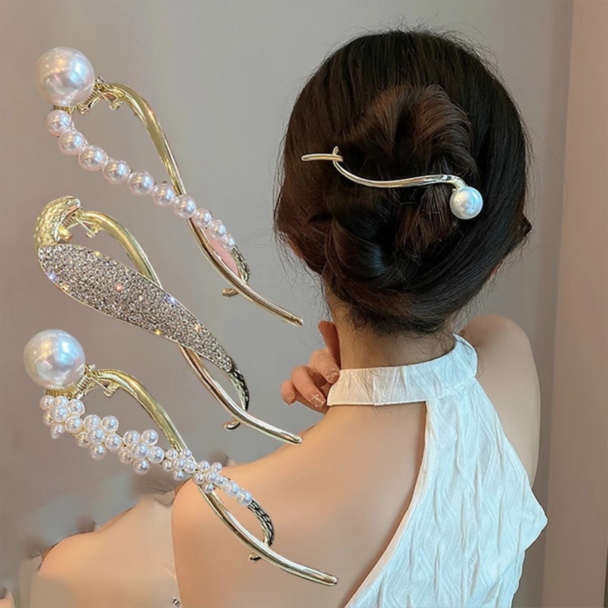 Korean Women Lifestyle - Zarif Glitter inci saç tokası kadınlar